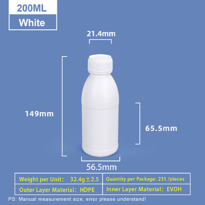 購入 200ml ホワイト 丸肩のプラスチックボトル コエックス HDPE ボトル オンライン製造