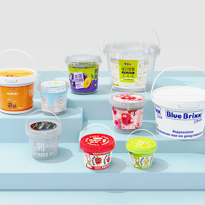 丸 750ml PP 食品グレード プラスチック 飲料 チョコレート スプレッド ソース用のカスタマイズされた IML コンテナ