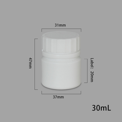 30mlのHDPE素材のプラスチック製の白い薬剤容器のためのスクリューキャップ蓋付きミニ錠剤容器