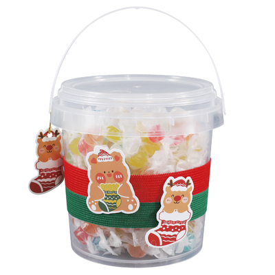 1L 厚い装飾型丸いプラスチックバケツ クリスマスプレゼントおもちゃパッケージのハンドル