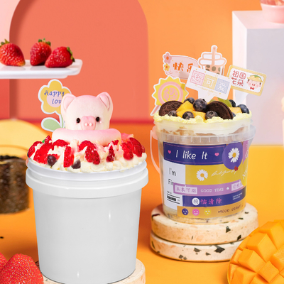 半円形透明蓋とカスタマイズされたロゴプリント付きの1Lプラスチッククリームバケツ