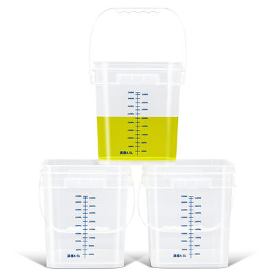 化学液体用スケールライン付き、卸売 4L 10L 16L 透明PP製目盛り付きバケツ、環境に優しい厚みのある空のプラスチック製スクエアバケツ