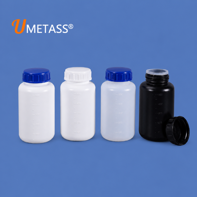 HDPE広口丸型プラスチックボトル（内キャップ付き）500ml 粉末・顆粒・化学試薬用 カスタムロゴ
