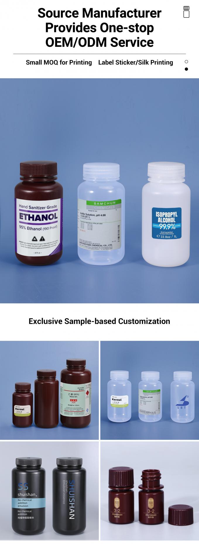 5ml から 1L 容量 PP/HDPE 広口ボトル 化学抵抗性, image size:680x1855